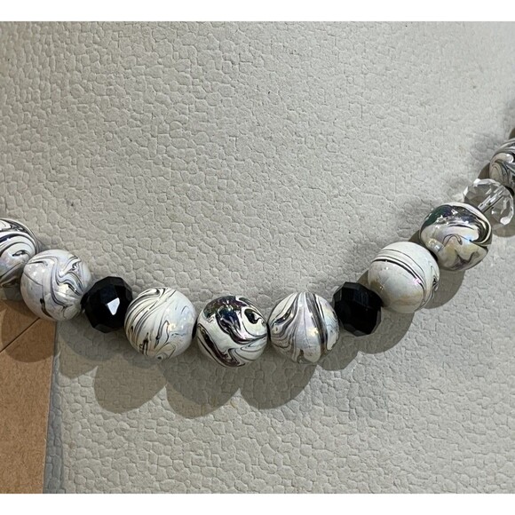 Black White Silver Metallic Chocker Necklace & Earring Set Crystal Whimsigoth - Picture 5 of 12